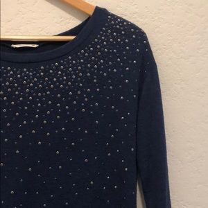 Soprano Navy Studded Split Back Sweater